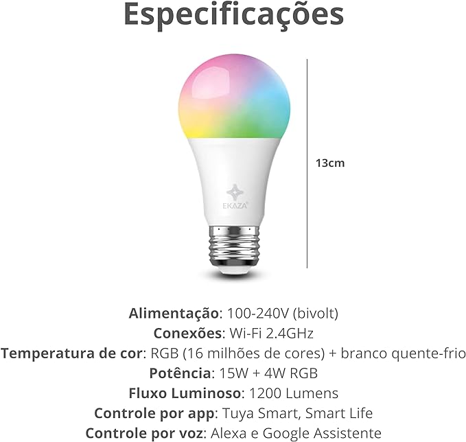 Ekaza Iluminacao Lampada Led Inteligente 15W(Branco)+4W (Rgb)