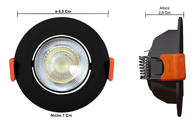 Spot Easy Led Embutir Redondo 630 Lúmens 7W Bivolt 8,5 Cm Preto Llum Bronzearte