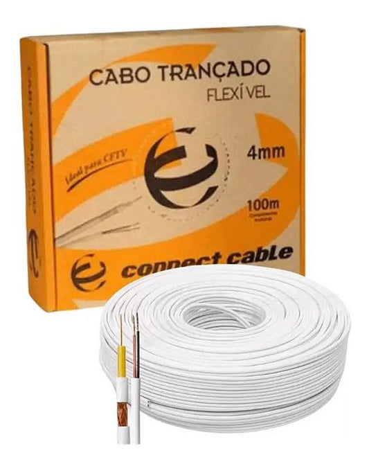 Cabo Coaxial Bipolar Cftv Full Hd 75 Ohms 4Mm Pvc 80% 100Mts Branco Connect Cable