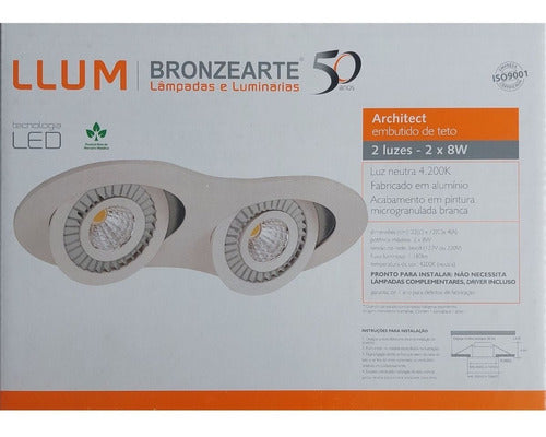 Architect Embutir Duas Luzes 1180 Lumens 4200K Branco Neutro 16W Branco Bivolt Llum Bronzearte