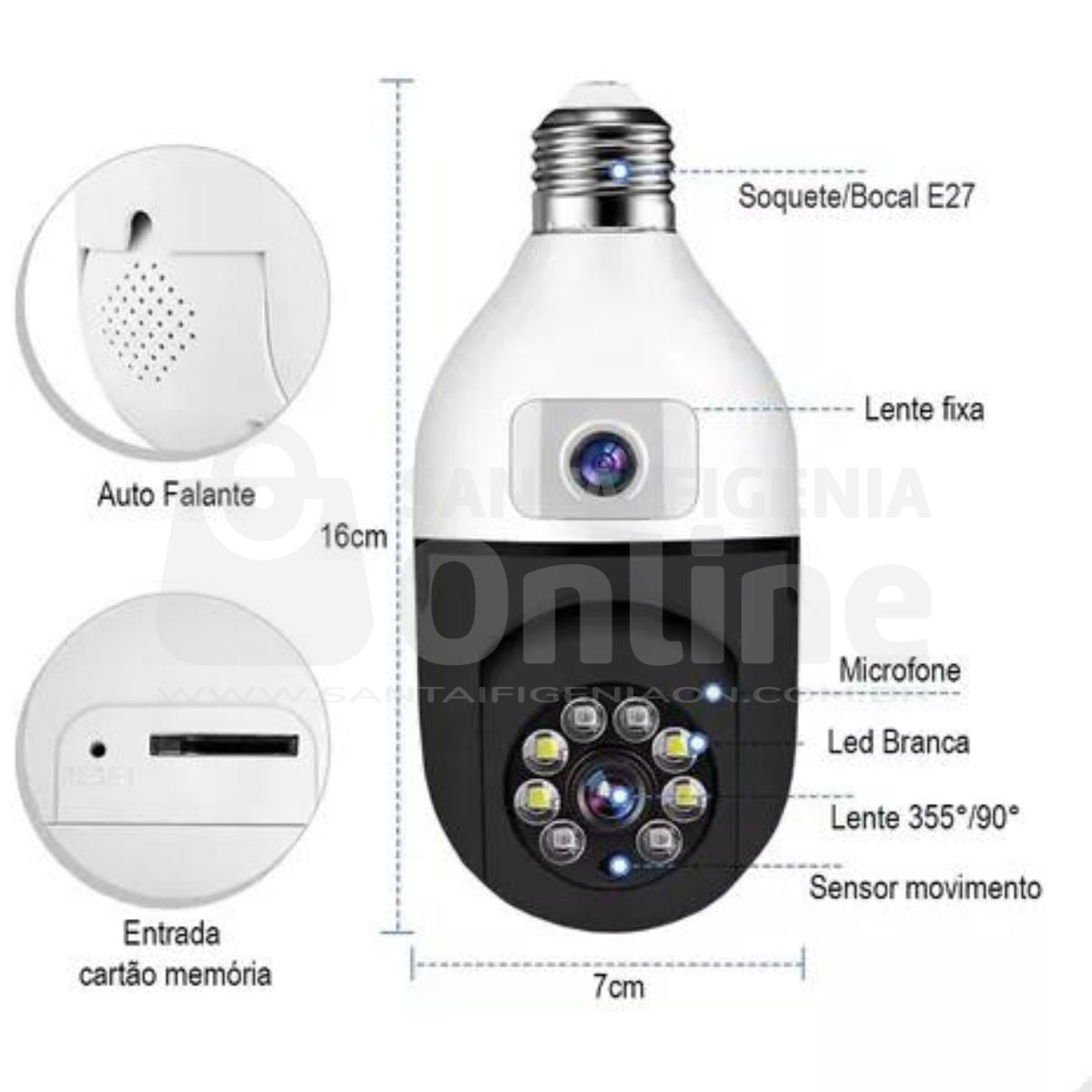 Camera Ip Lampada Giratoria 2 Lente App Yoose Jt-9696