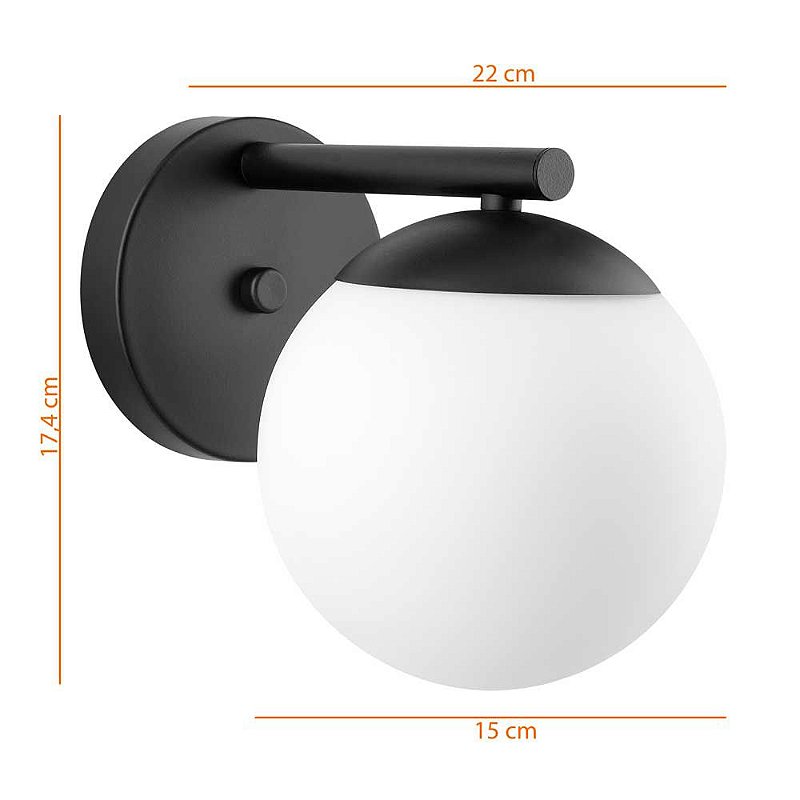 Arandela Dreams Bola 1 Luz Sobrepor E27 40W Bivolt 15Cm Preto Llum Bronzearte