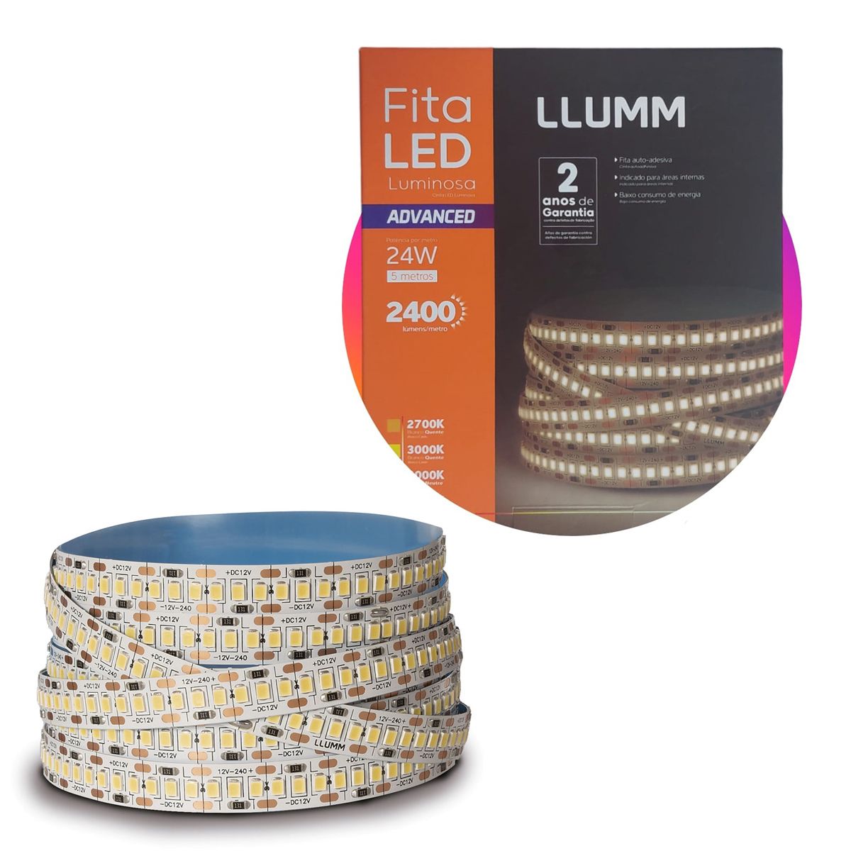 Fita Led Advanced 5 Metros 4000K Branco Neutro 2400 Lumens 240 Leds 24W Dimerizavel  Ip20 Llum Bronzearte