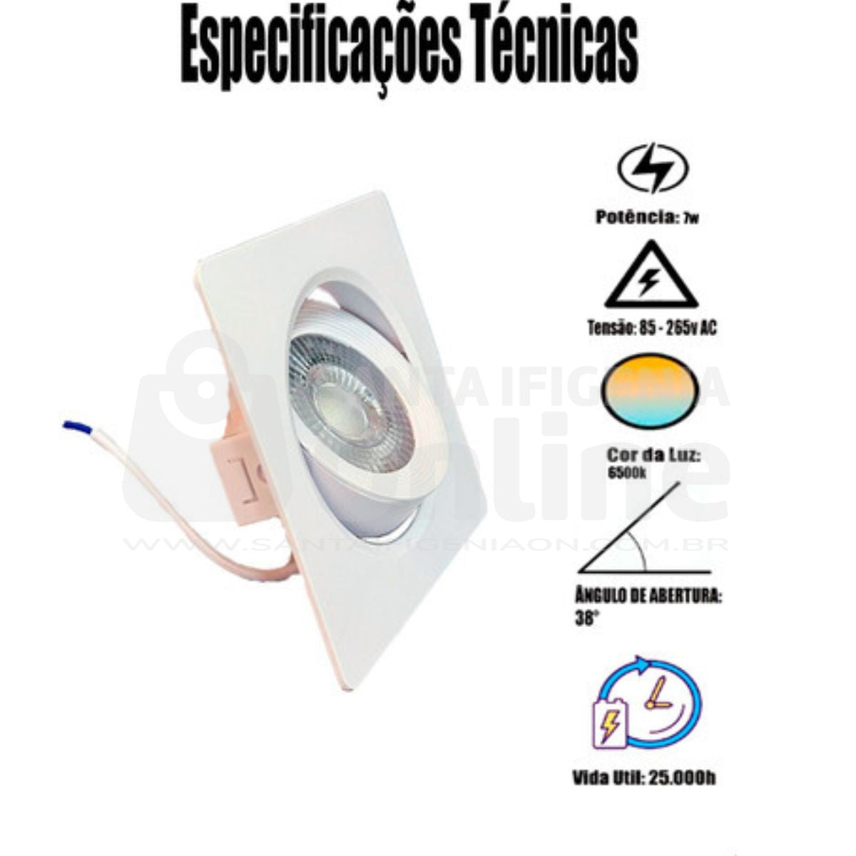 Foco empotrable Led Blds-7Cs Br/Bn(Cob)(Cuadrado)