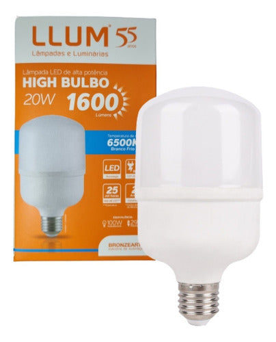 Lampada Led High Power T80 E27 1600 Lúmens 6500K Branco Frio 20W Bivolt  200° Llum Bronzearte