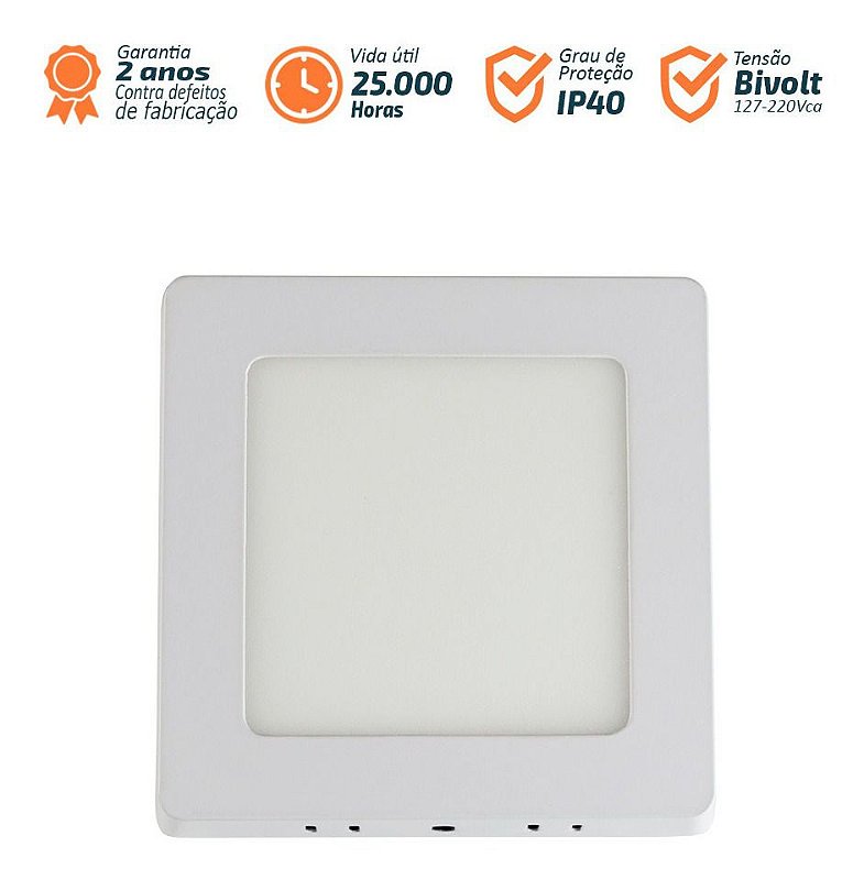 Painel Home Led 6W Sobrepor Quadrado 6500K Branco Frio Bivolt 410 Lumens 11Cm Branco Llum Bronzearte