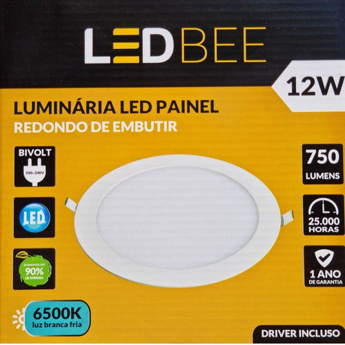 Painel Led 12W Embutir Redondo 6500K Branco Frio Bivolt 840 Lumens 16,8 Cm Branco Ledbee