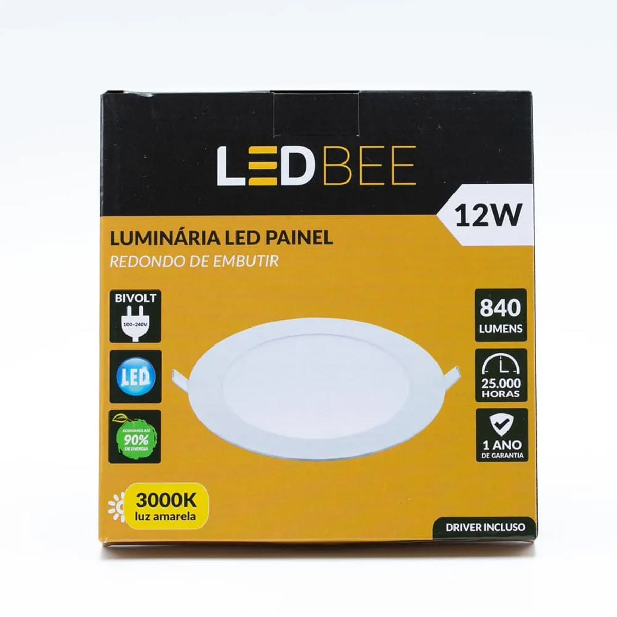 Painel Led Embutido Redondo 3000K Branco Quente 12w Bivolt Branco LedBEE