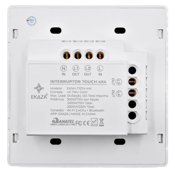 Interruptor Touch Inteligente  4X4 04 Botoes Wi-Fi Branco