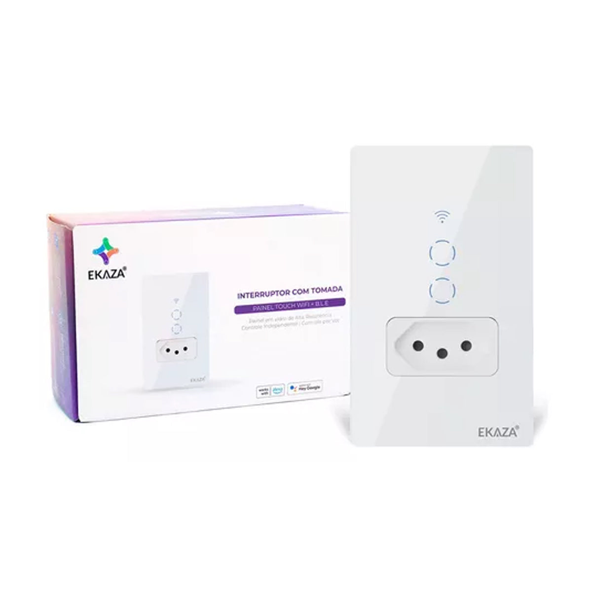 Ekaza Interruptor Wifi 2 Botoes Branco Com Tomada 20A