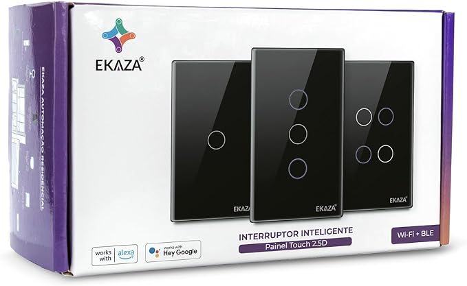 Interruptor Inteligente 4X2 Touch 2.5D Wi-Fi 3 Botao Preto