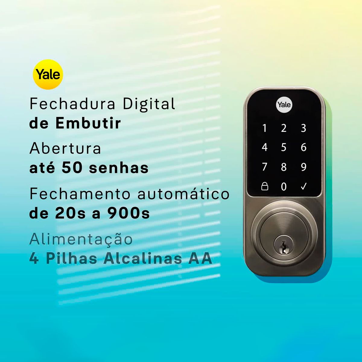 Fechadura Digital Ydd 120 Com Senha E Chave - Trinco Lingueta Tubular