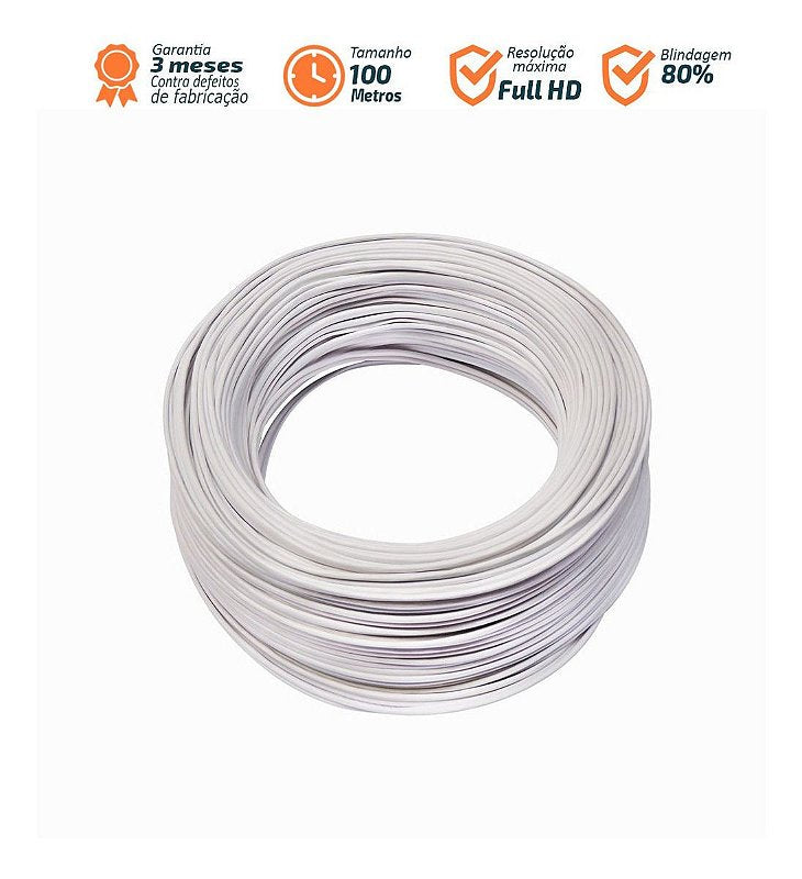 Cable Coaxial Bipolar Cftv Full Hd 75 Ohms 4Mm Pvc 80% 100Mts Cable De Conexion Blanco