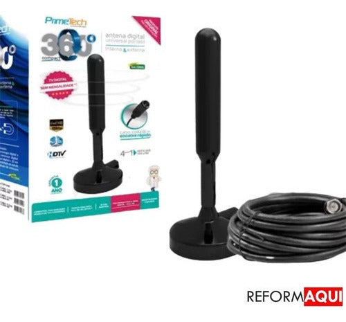 Antena Digital Com Imã Cabo 1,5M Primetech 360° Flex Adf-1