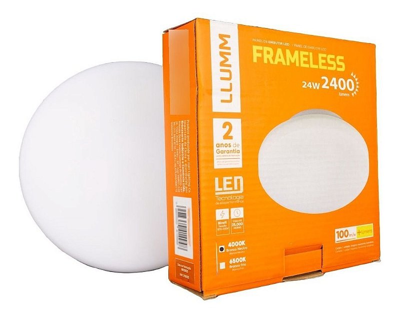 Painel Led Frameless Embutir Redondo 4000K Branco Neutro 24W