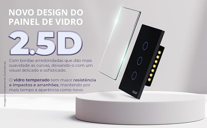 Interruptor Inteligente 4X2 Touch 2.5D Wi-Fi 3 Botao Preto