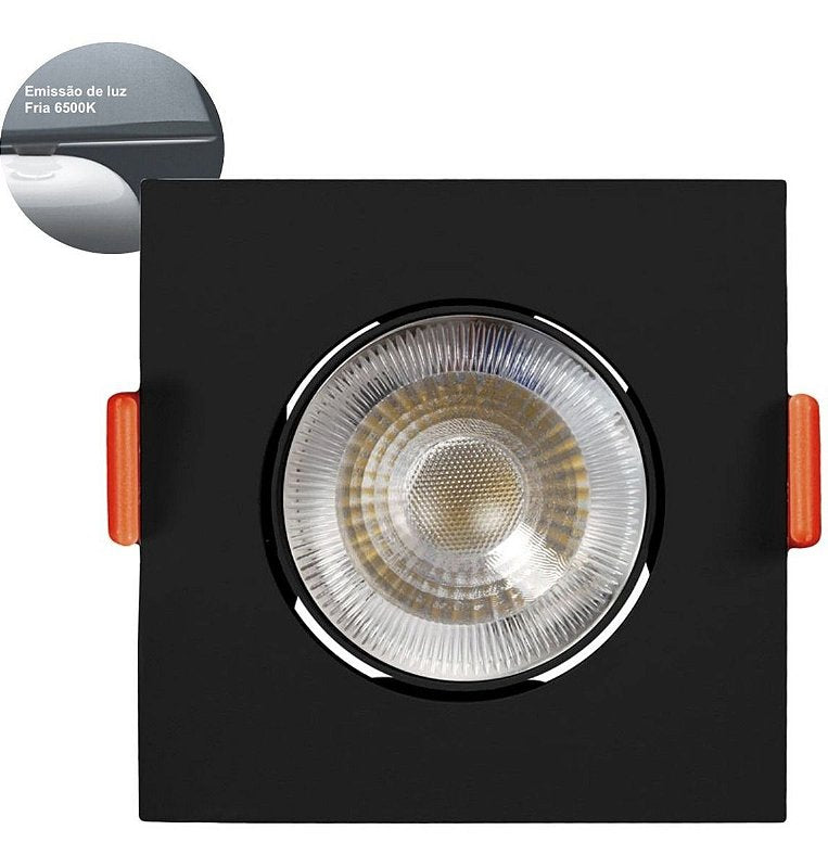 Spot Easy Led Embutir Quadrado 630 Lúmens 7W Bivolt 8,5 Cm Preto Llum Bronzearte - Branco Quente