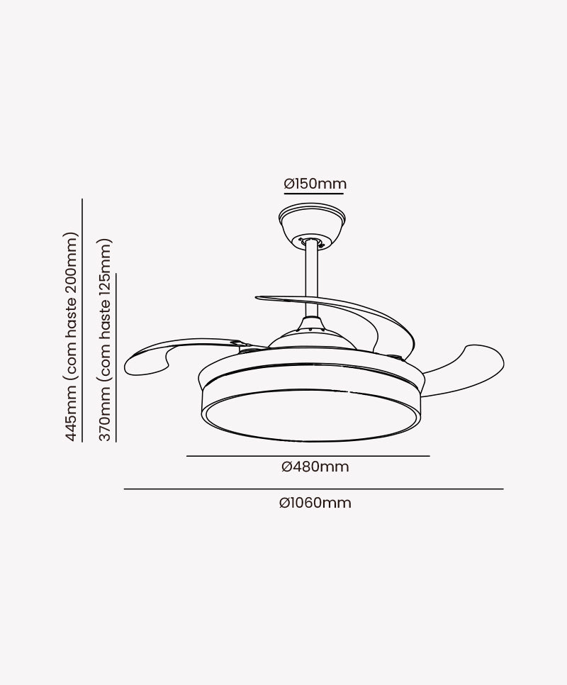 Ventilador De Teto Retrátil Controle Remoto Led 3 Cores 60W Cor Da Estrutura Branco