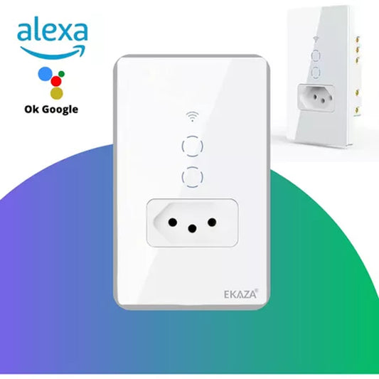 Ekaza Interruptor Wifi 2 Botoes Branco Com Tomada 20A