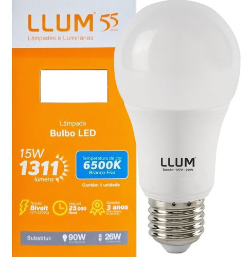 Lampada Led Bulbo Led A60 E27 6500K Branco Frio 15W Bivolt Cor Da Luz Branco-Frio 110V/220V