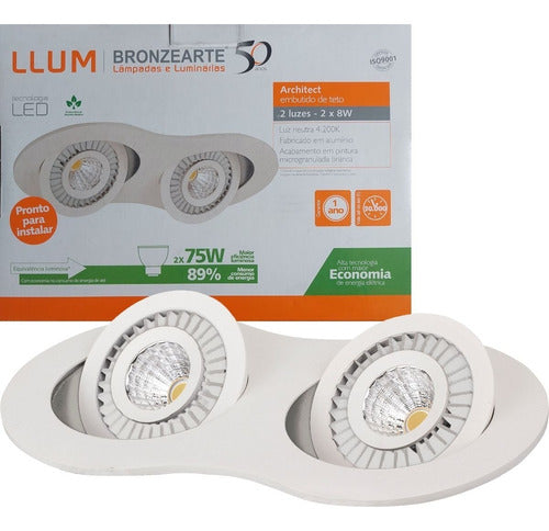 Architect Embutir Duas Luzes 1180 Lumens 4200K Branco Neutro 16W Branco Bivolt Llum Bronzearte