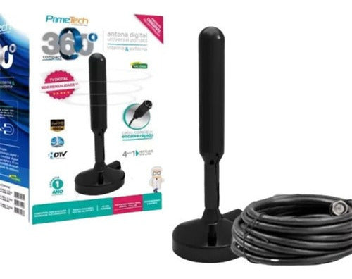 Antena Digital Com Imã Cabo 1,5M Primetech 360° Flex Adf-1