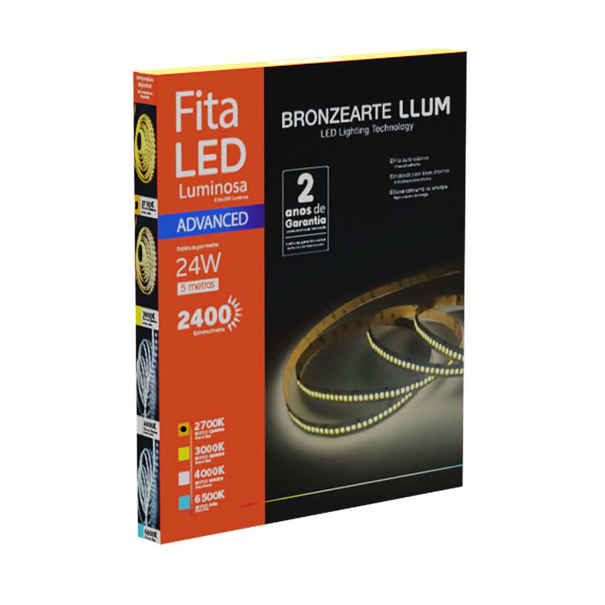 Fita Led Advanced 5 Metros 2700K Branco Quente 2400 Lumens 240 Leds 24W Dimerizavel  Ip20 Llum Bronzearte