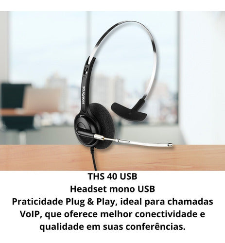 Headset Intelbras Usb Ths 40 Fone Mic Tubo De Voz Removível